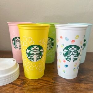 Lot 5 Set of Starbucks Easter Tumblers with lids reusable